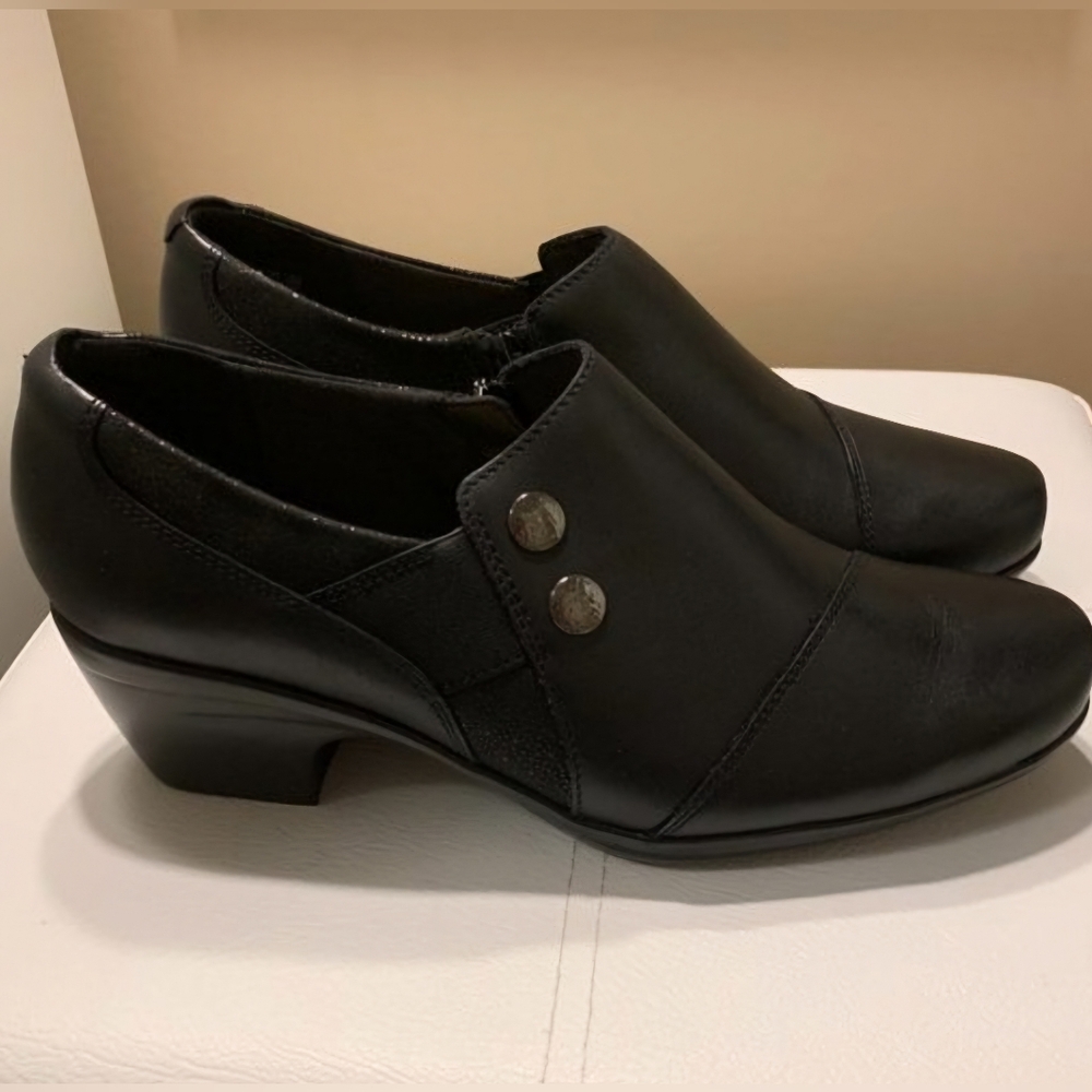 Clarks Black Low Heel Slip-On Shoes